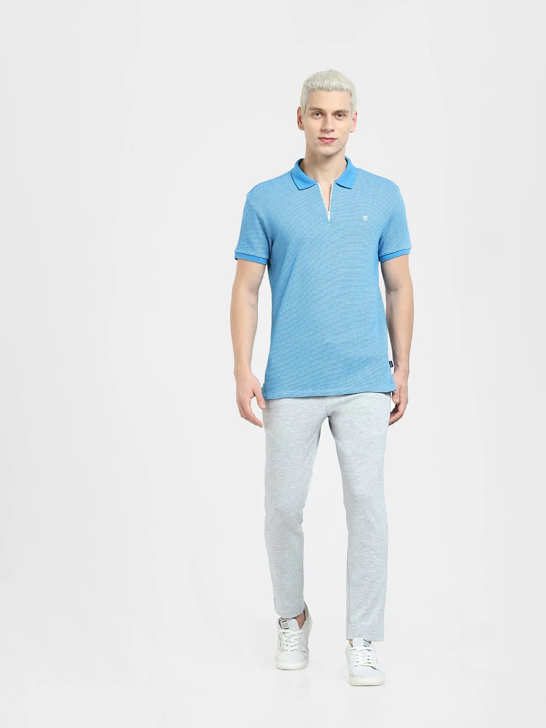 Blue Zip-Up Polo T-shirt - Image 6