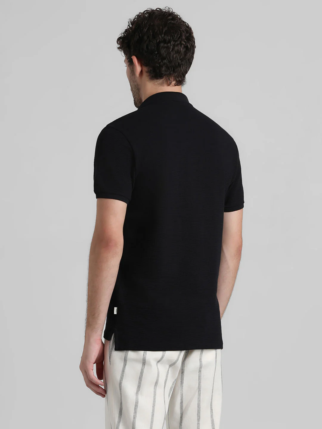 Black Jacquard Zip-Up Polo - Image 4