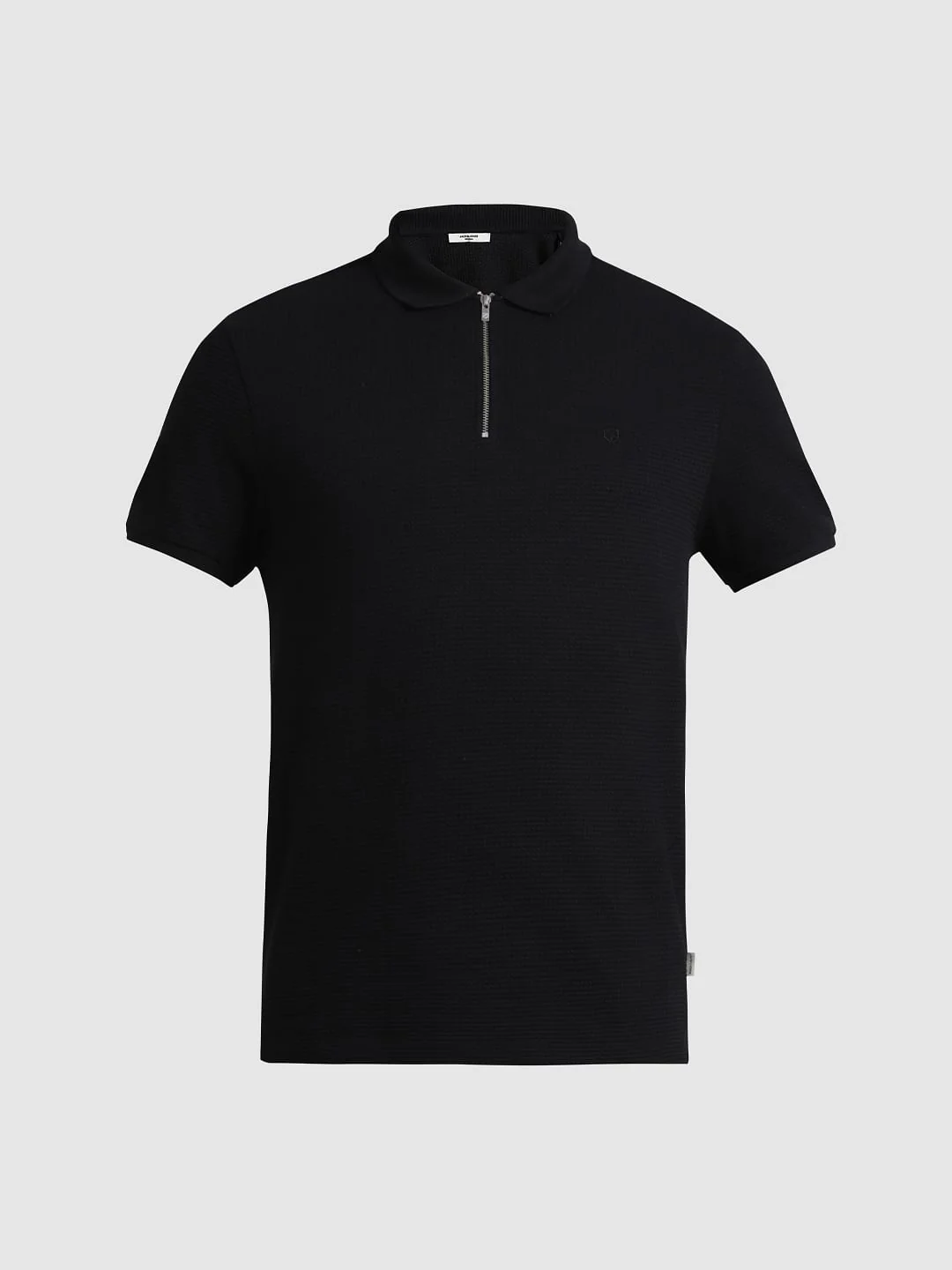 Black Jacquard Zip-Up Polo - Image 7