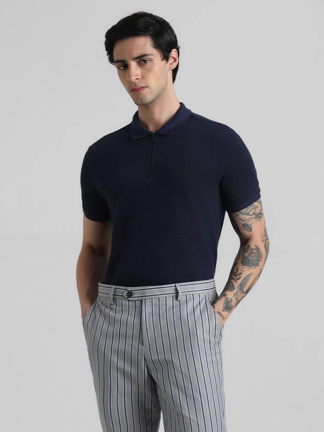 Dark Blue Jacquard Polo T-shirt - Image 2
