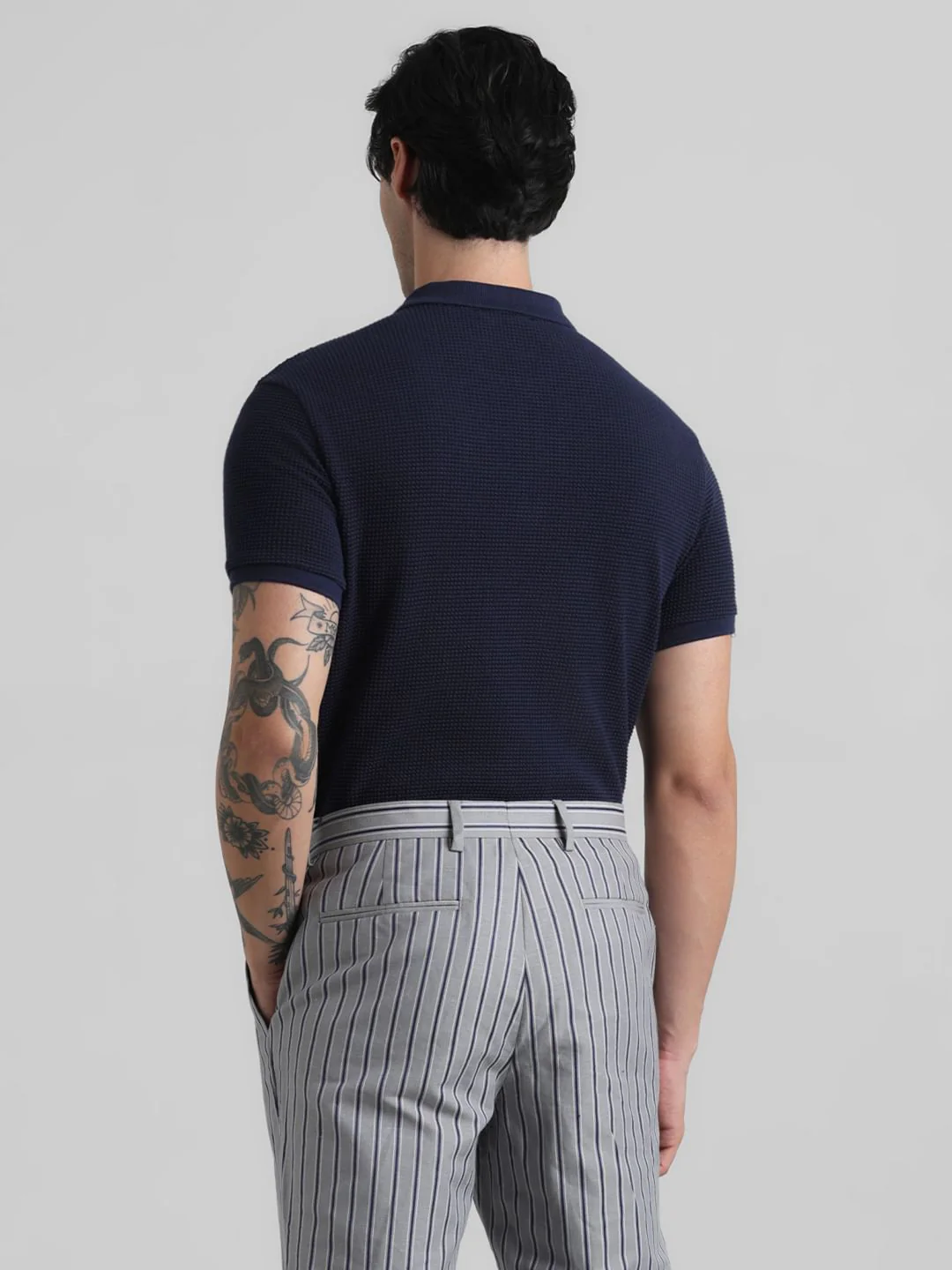 Dark Blue Jacquard Polo T-shirt - Image 4