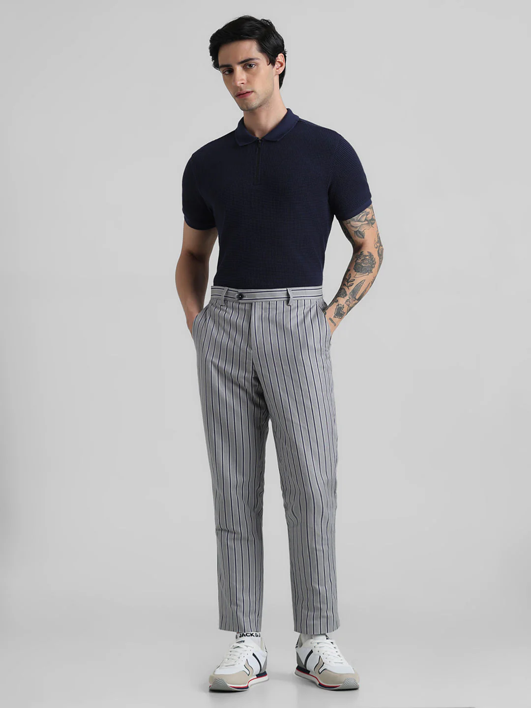 Dark Blue Jacquard Polo T-shirt - Image 6
