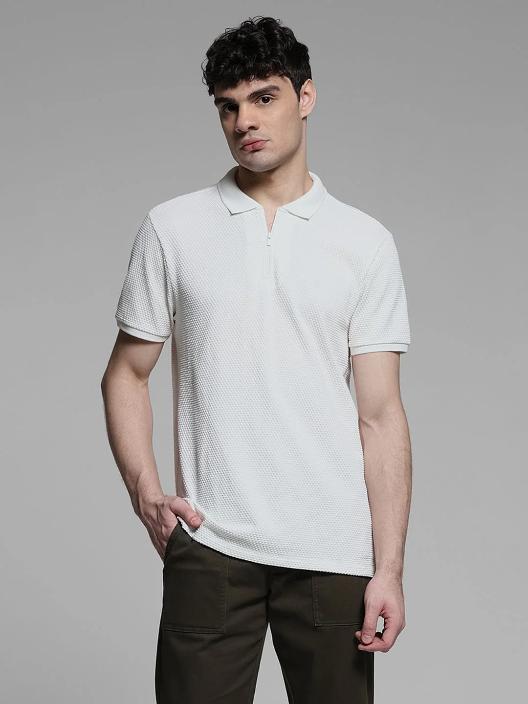 Jacquard Cotton Polo - White - Image 2