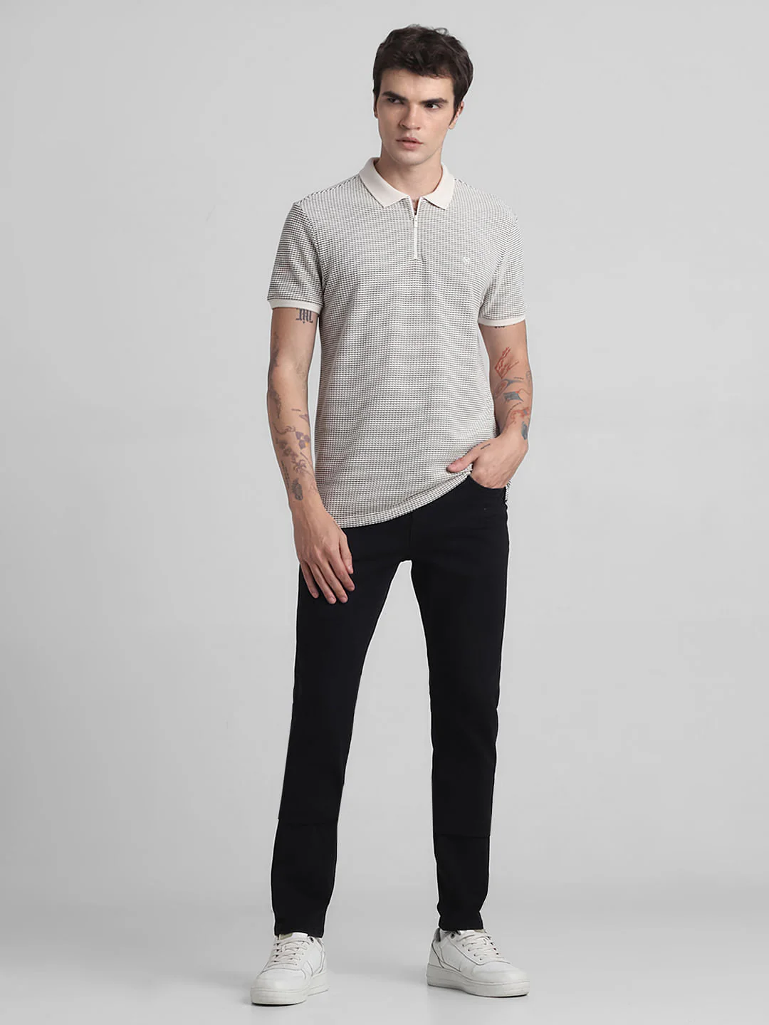 Jacquard Cotton Polo - Beige - Image 6