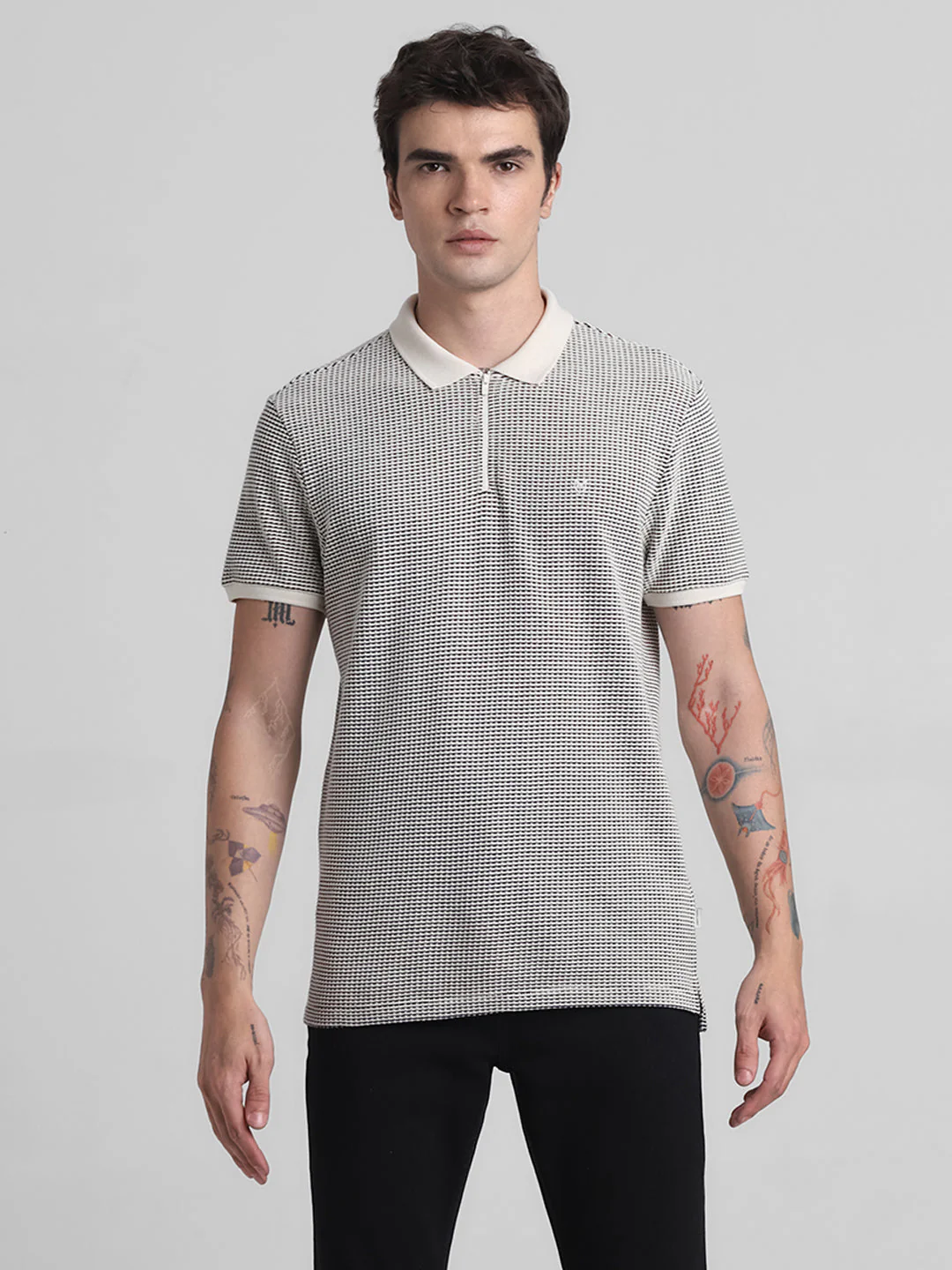 Jacquard Cotton Polo - Beige - Image 8