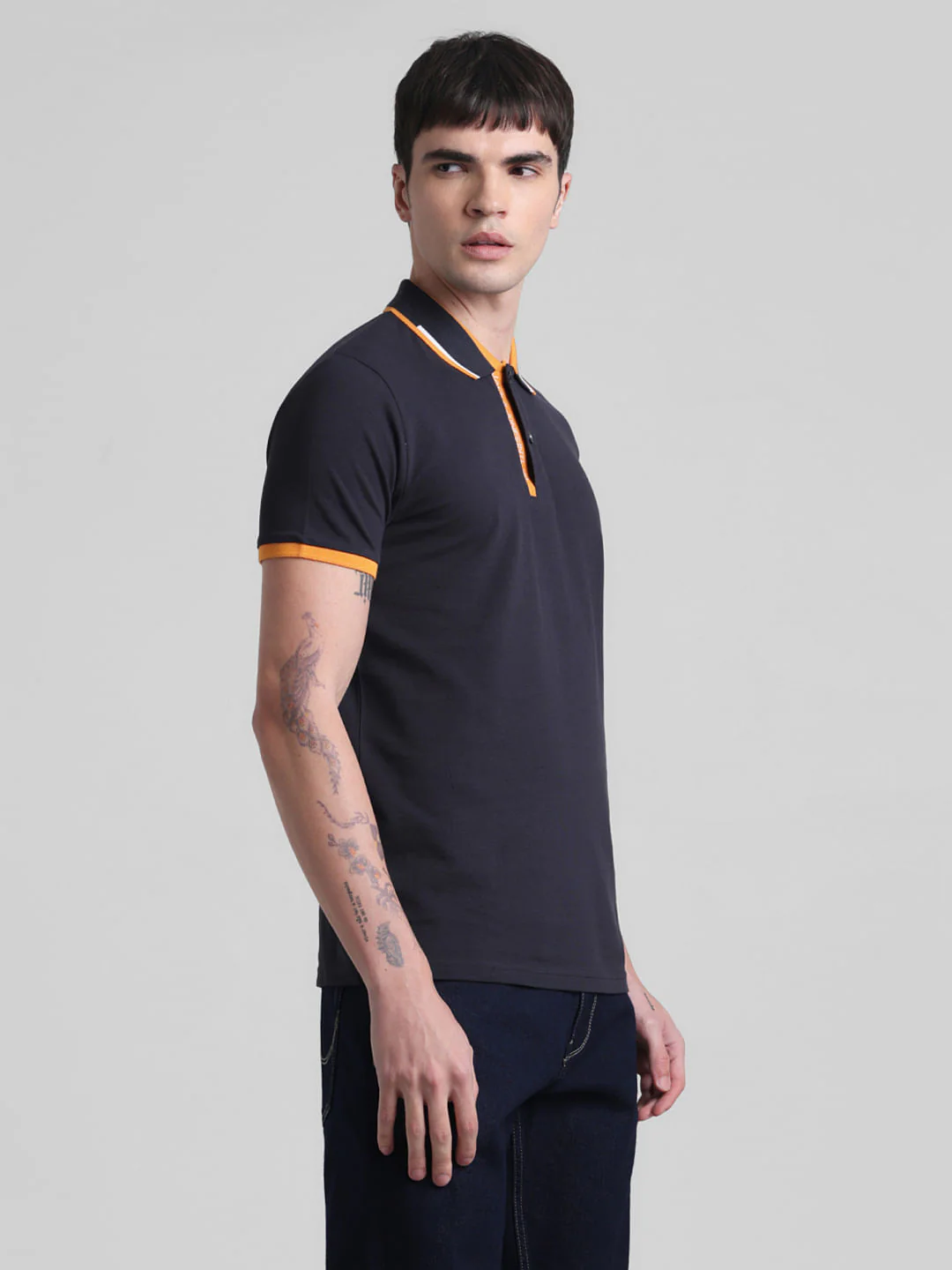 Navy Blue Contrast Rib Polo T-shirt - Image 3