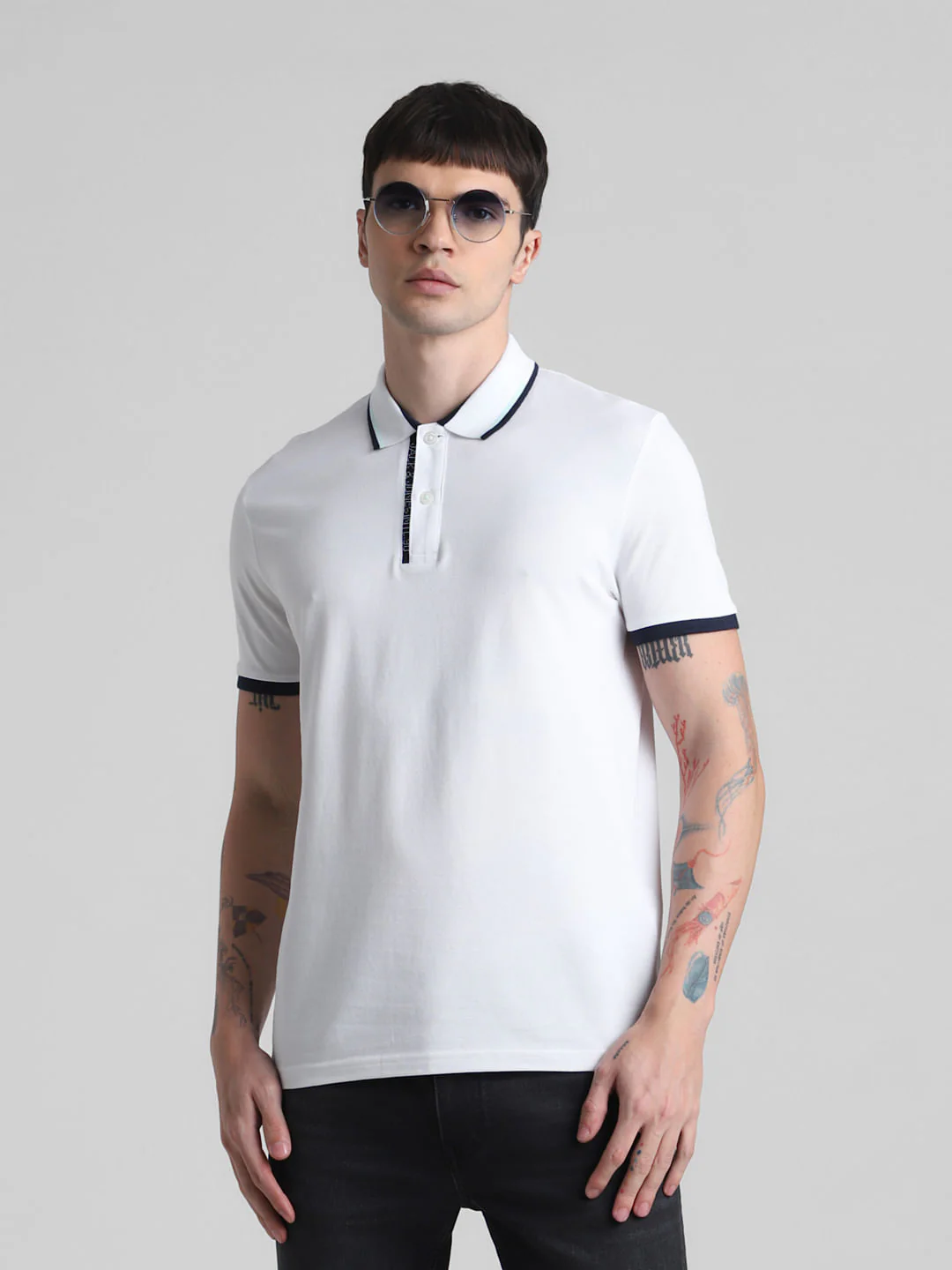 White Contrast Rib Polo T-shirt