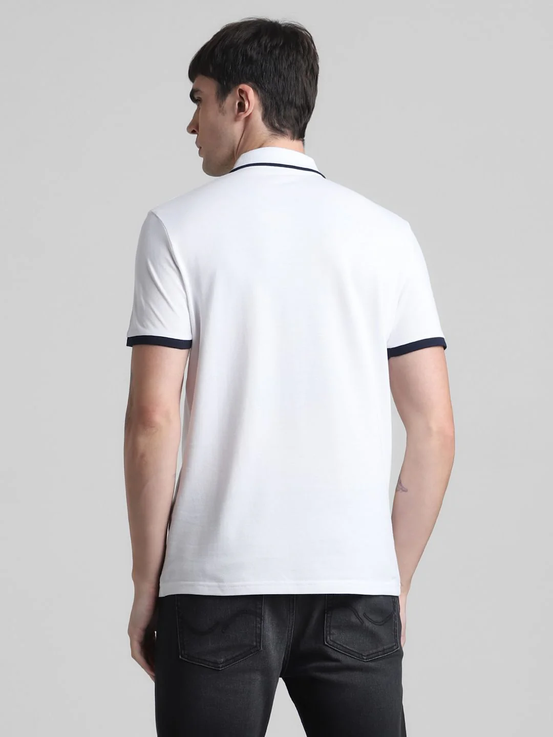 White Contrast Rib Polo T-shirt - Image 4