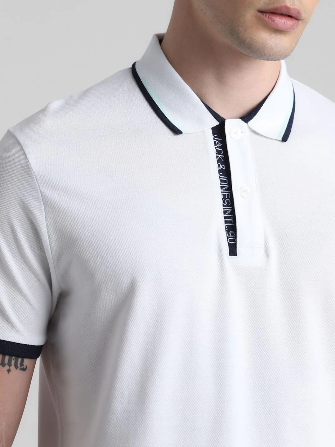 White Contrast Rib Polo T-shirt - Image 5
