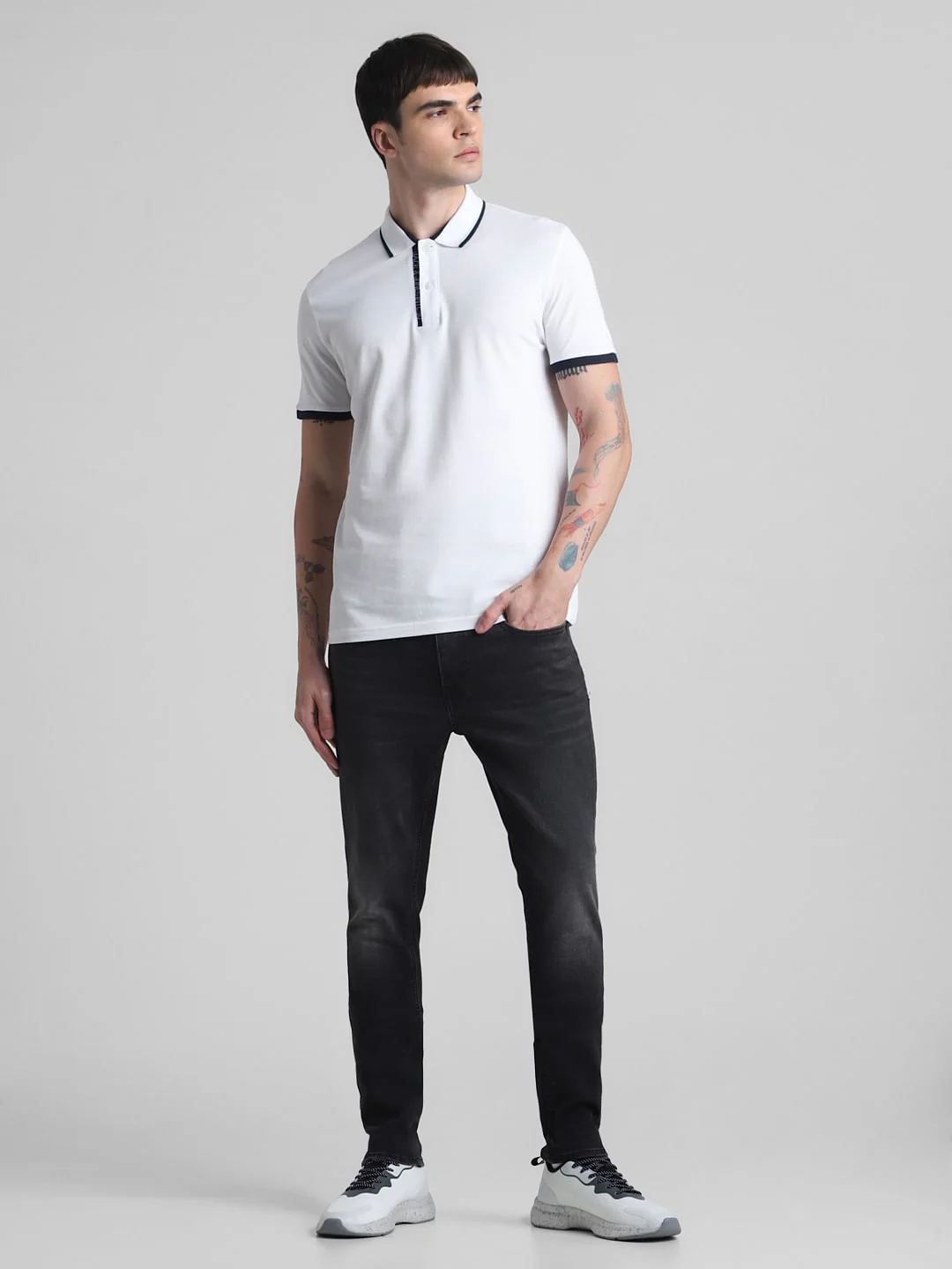 White Contrast Rib Polo T-shirt - Image 6