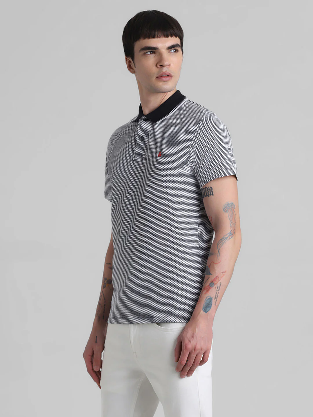 Black Printed Jacquard Polo T-shirt - Image 3