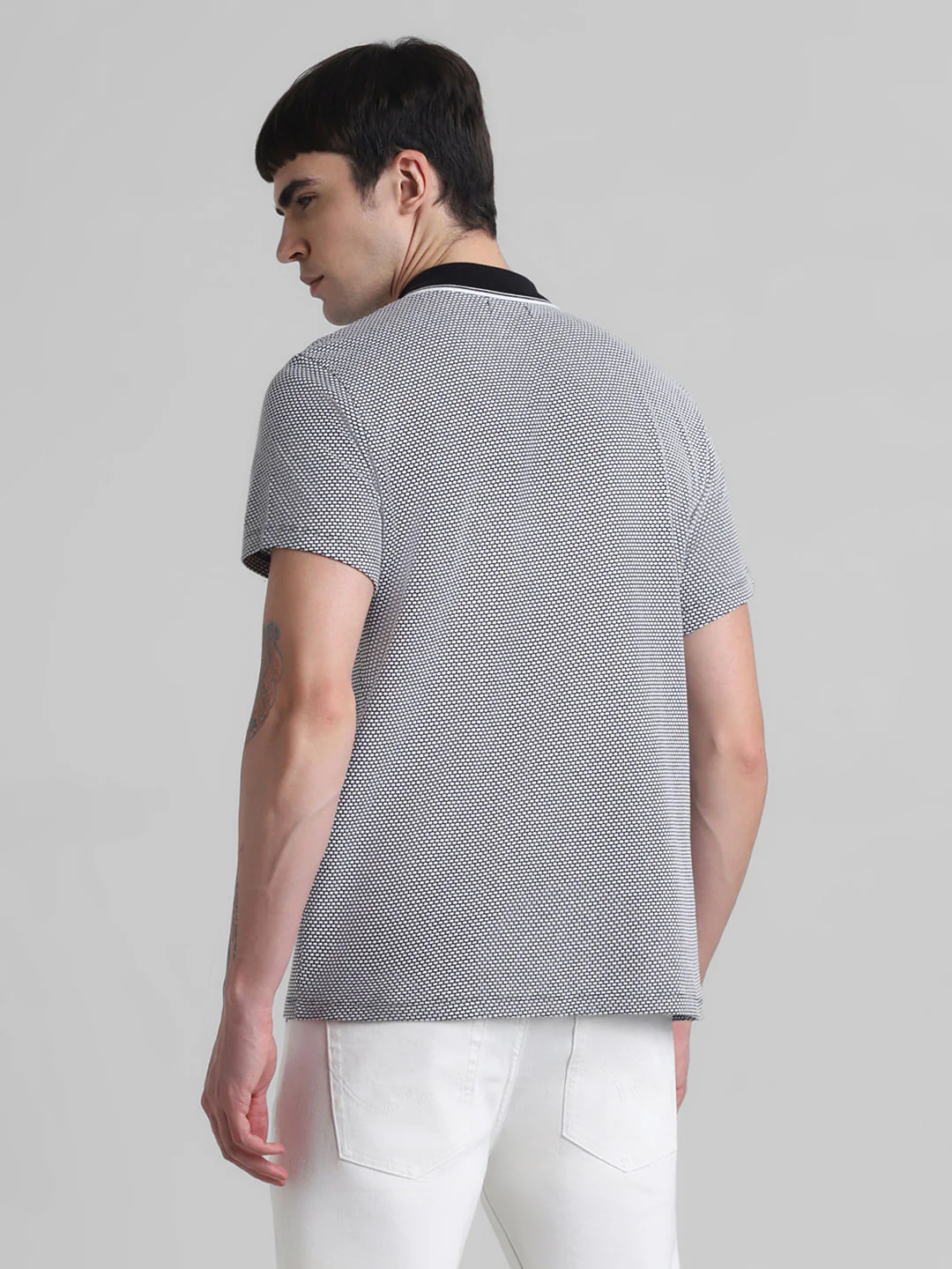 Black Printed Jacquard Polo T-shirt - Image 4