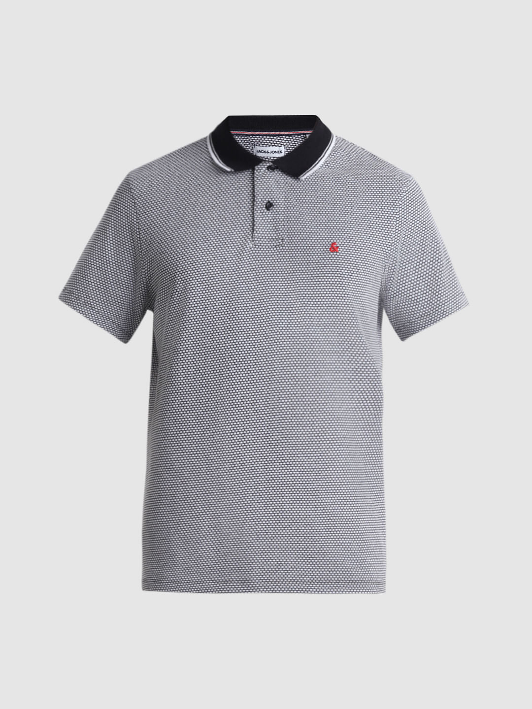 Black Printed Jacquard Polo T-shirt - Image 7