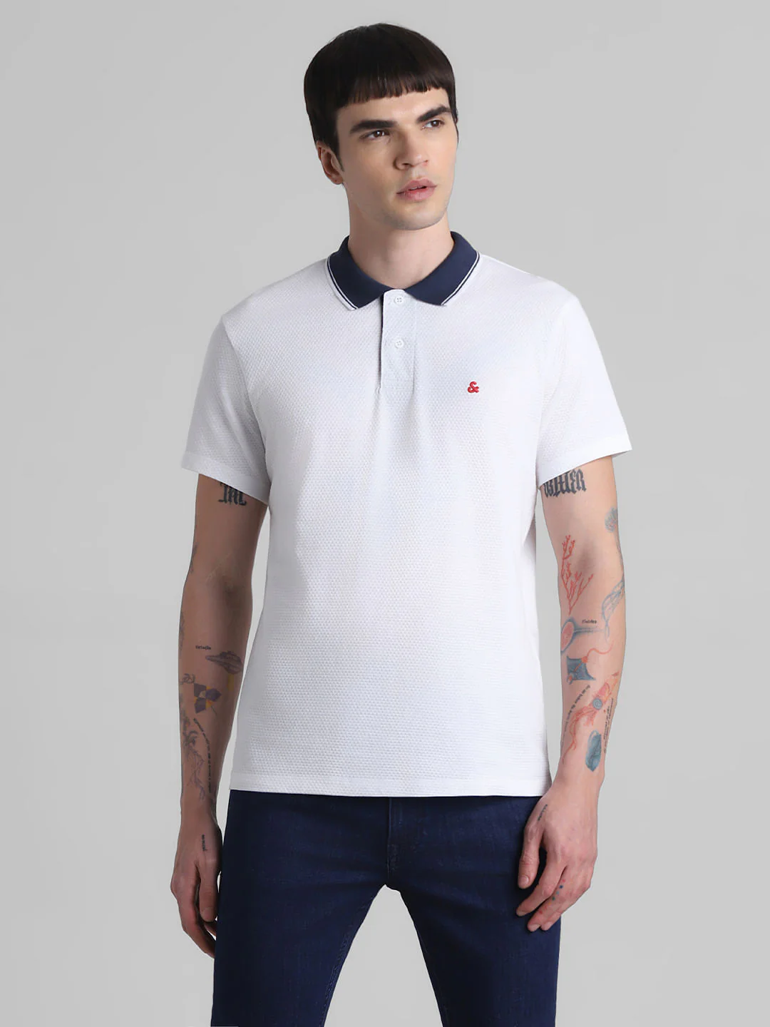 White Jacquard Polo T-shirt - Image 2