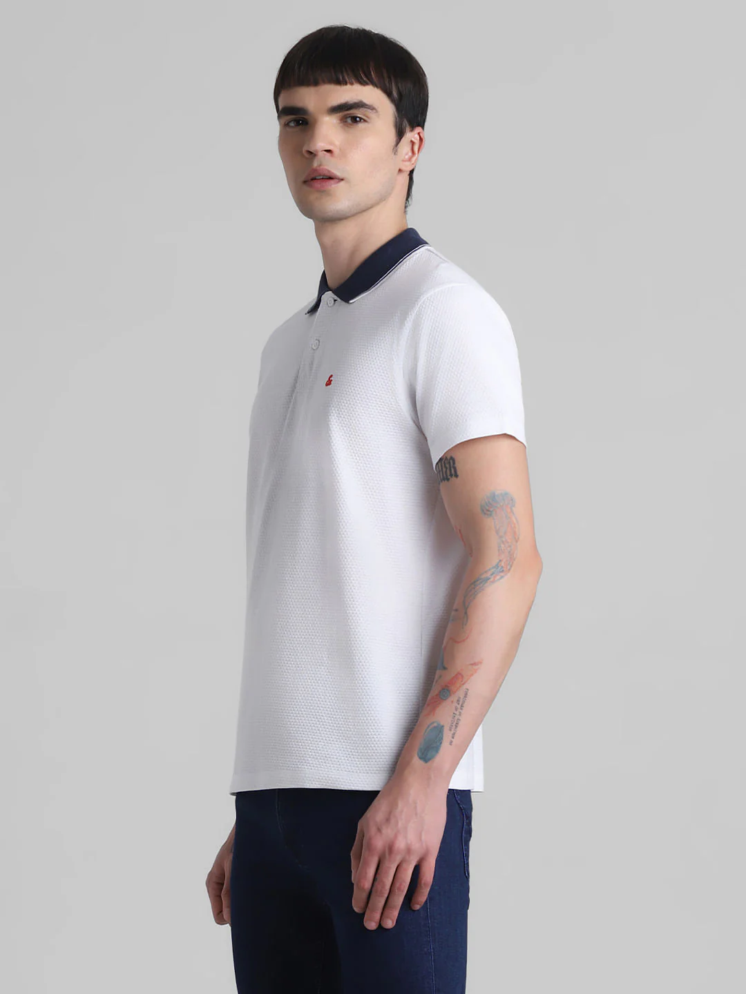 White Jacquard Polo T-shirt - Image 3