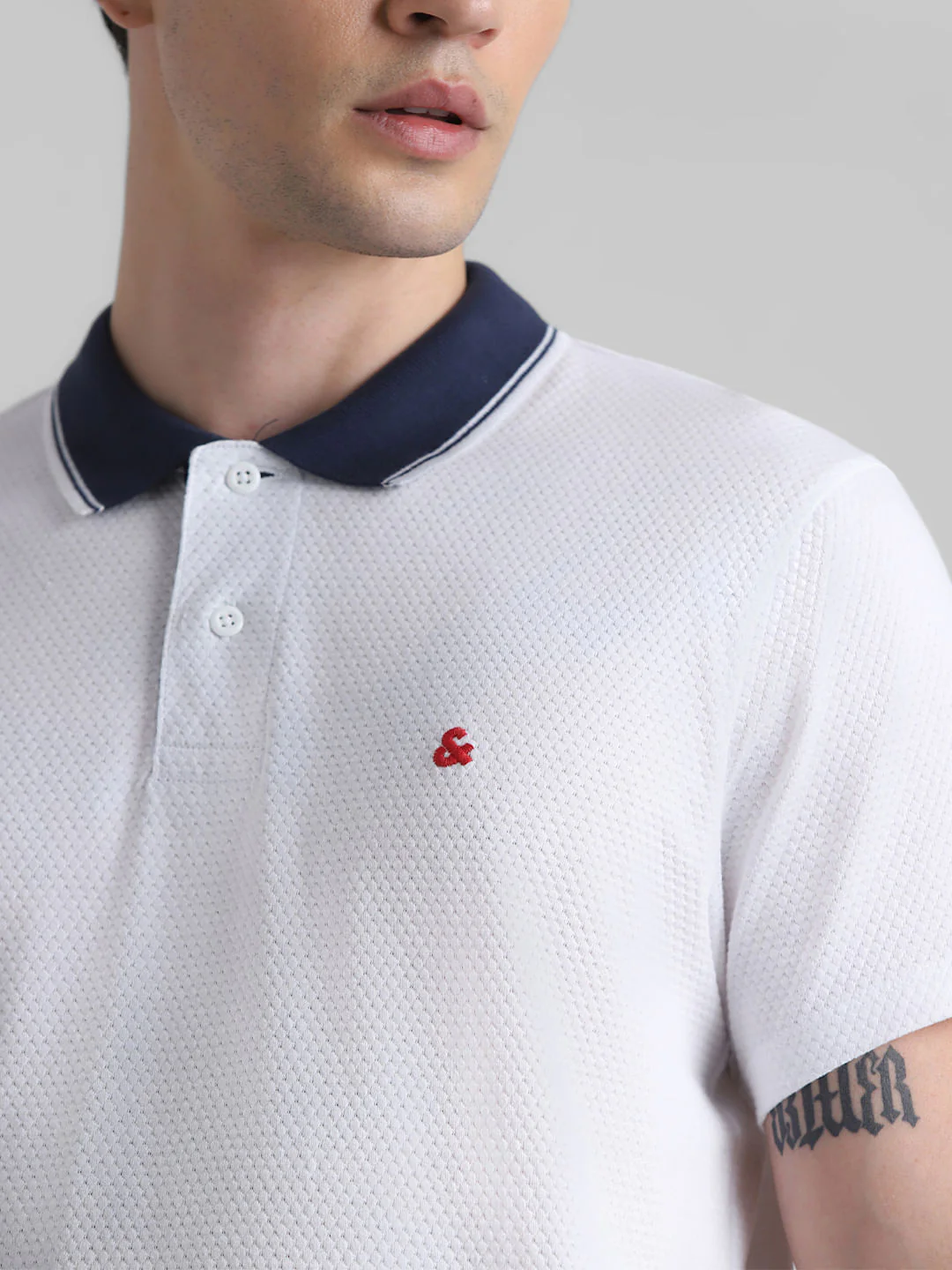 White Jacquard Polo T-shirt - Image 5