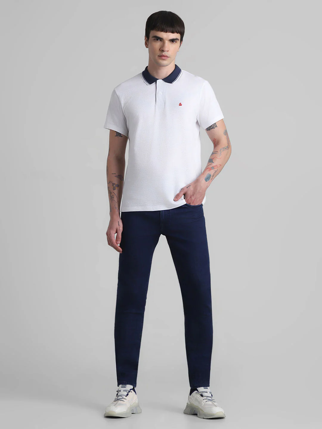 White Jacquard Polo T-shirt - Image 6