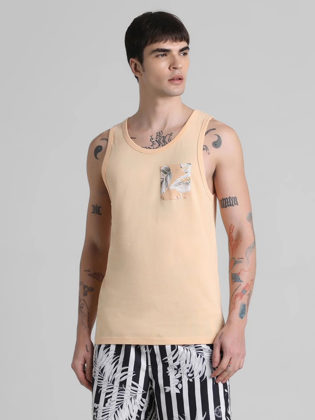 Peach Tropical Print Pocket Vest - Image 2