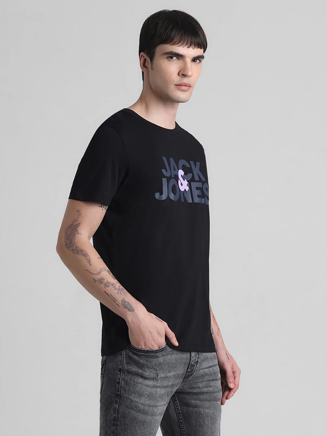 Black Logo Print Crew Neck T-shirt - Image 3