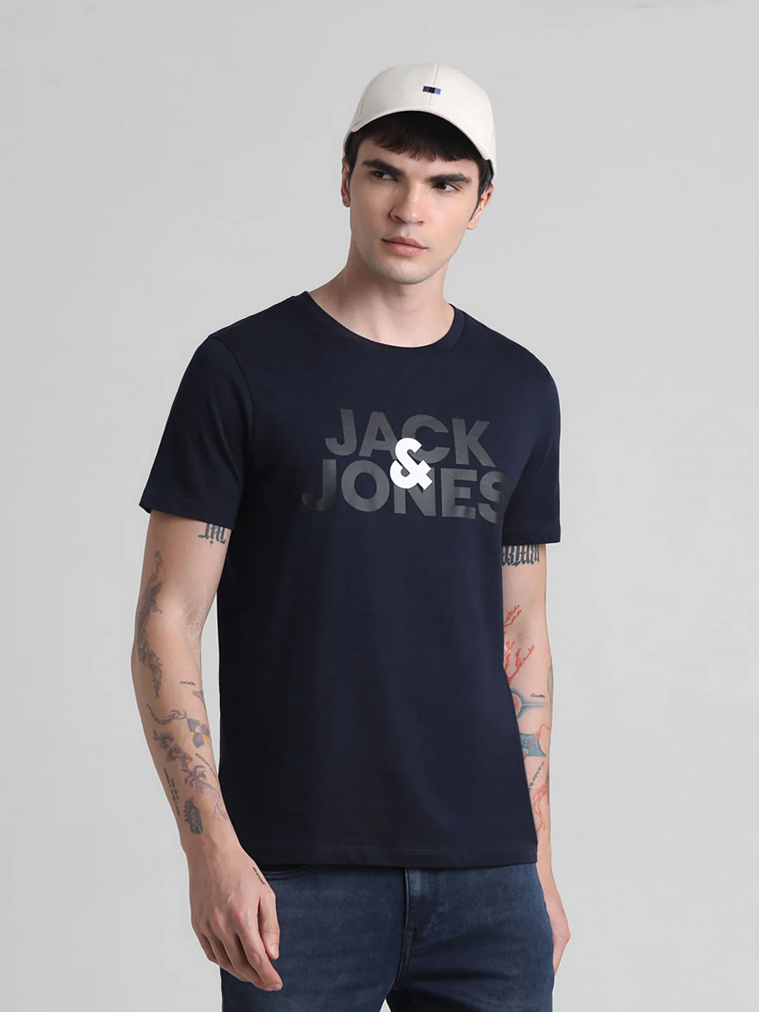 Navy Logo Print Crew Neck T-shirt