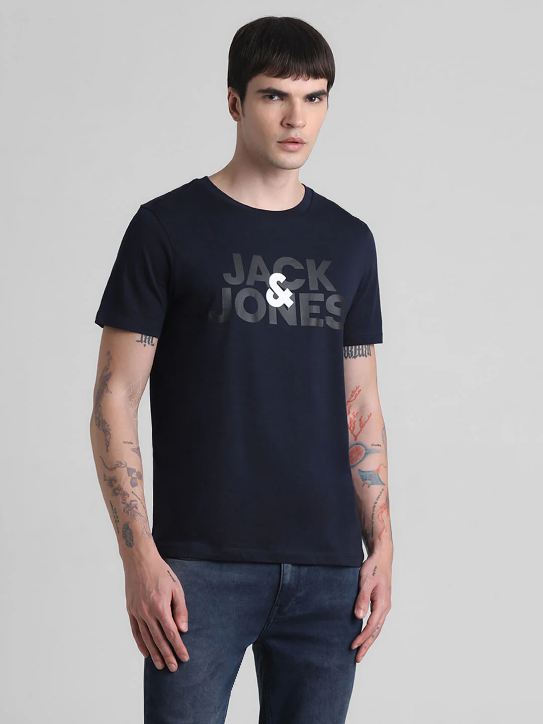 Navy Logo Print Crew Neck T-shirt - Image 2