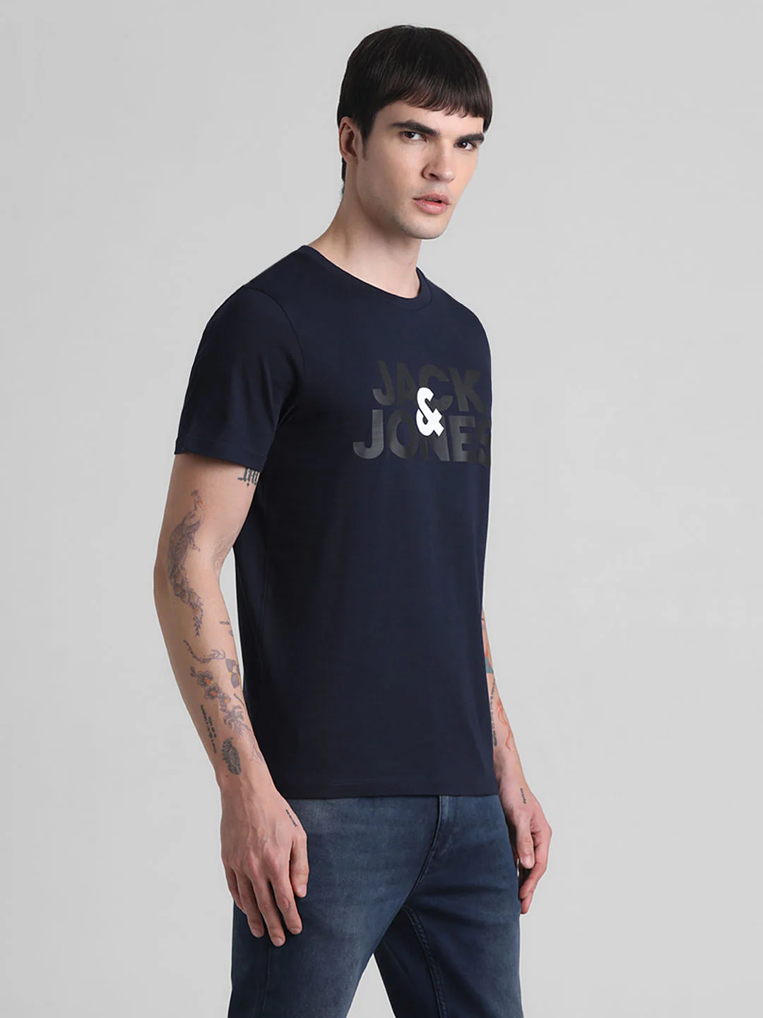 Navy Logo Print Crew Neck T-shirt - Image 3