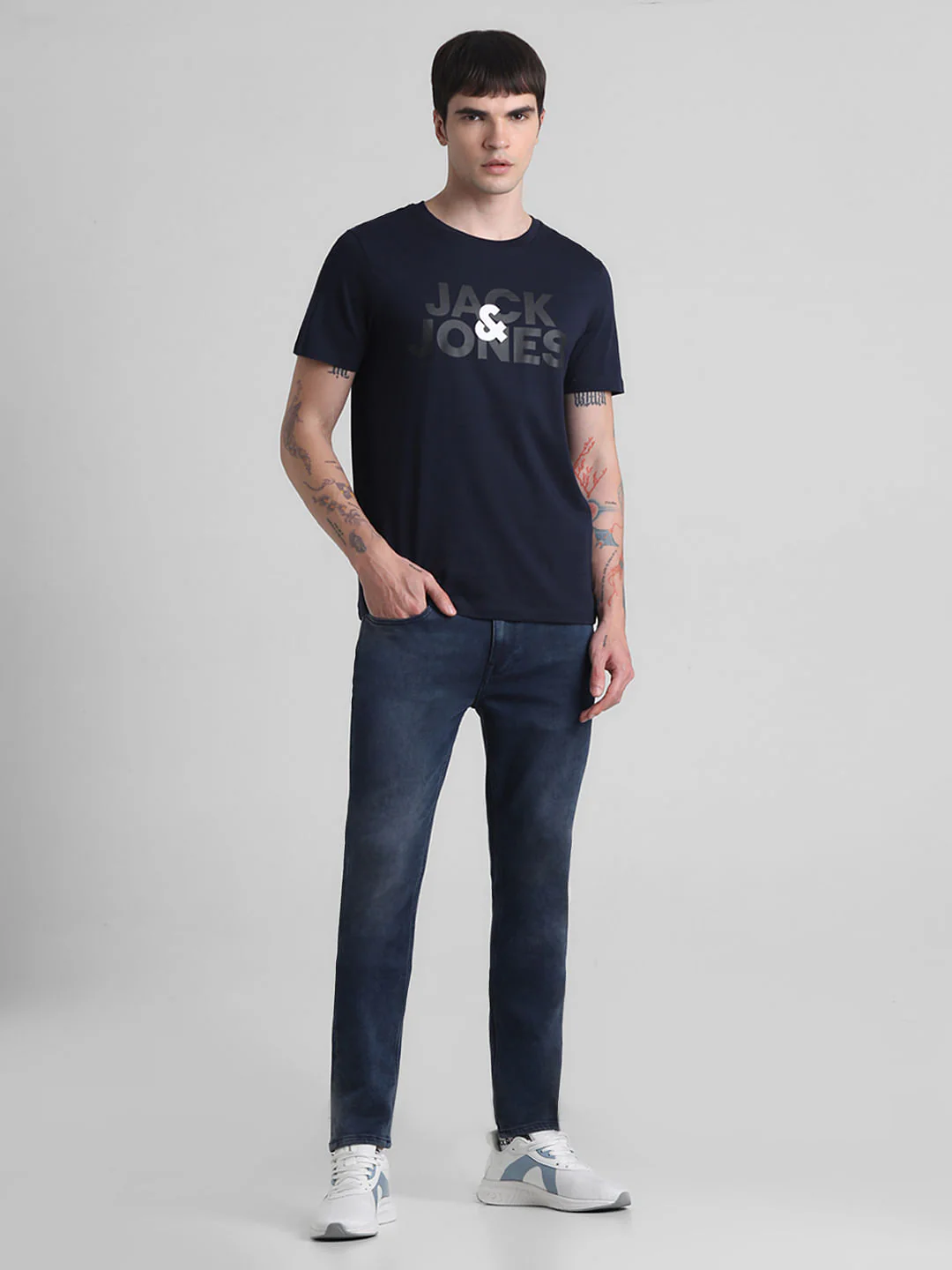 Navy Logo Print Crew Neck T-shirt - Image 6