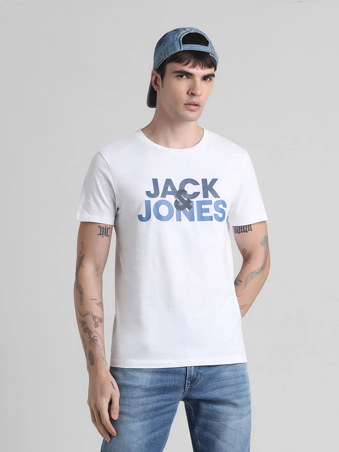 White Logo Print Crew Neck T-shirt