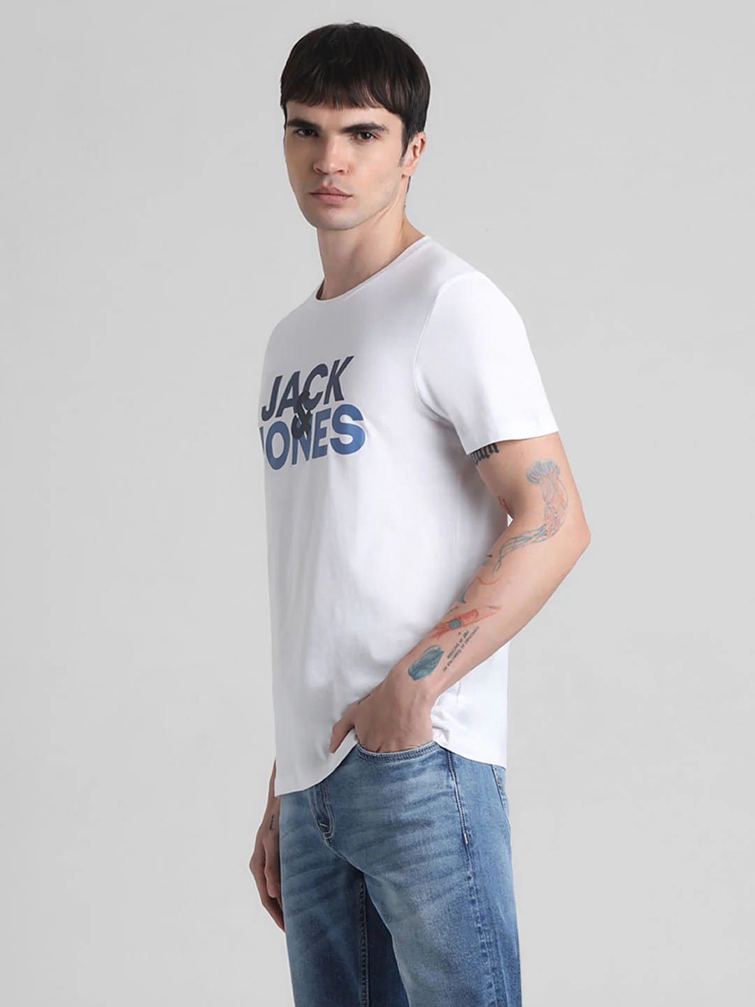 White Logo Print Crew Neck T-shirt - Image 3