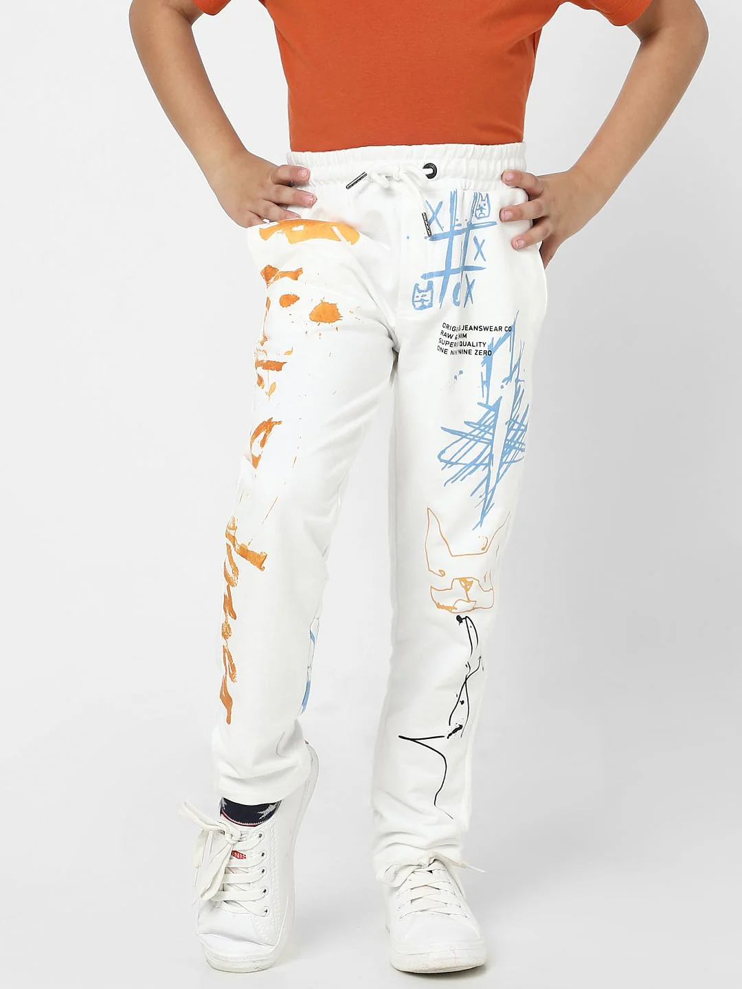 Boys White Graphic Print Sweatpants - Image 2