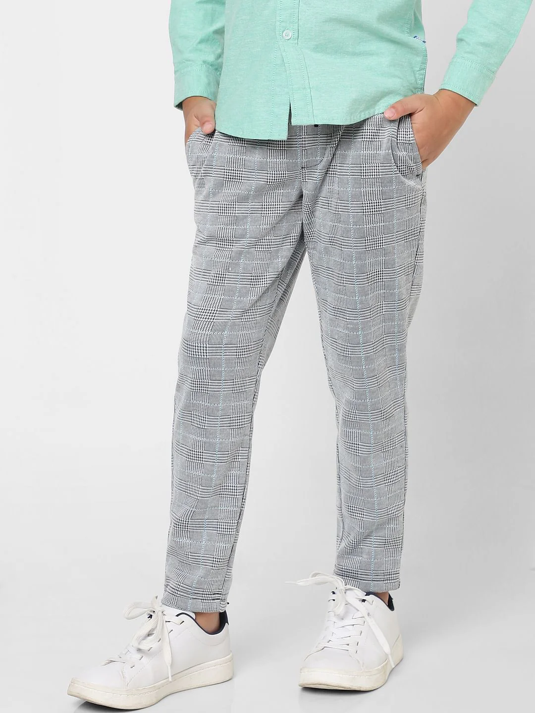 BOYS Grey Mid Rise Check Pants - Image 2