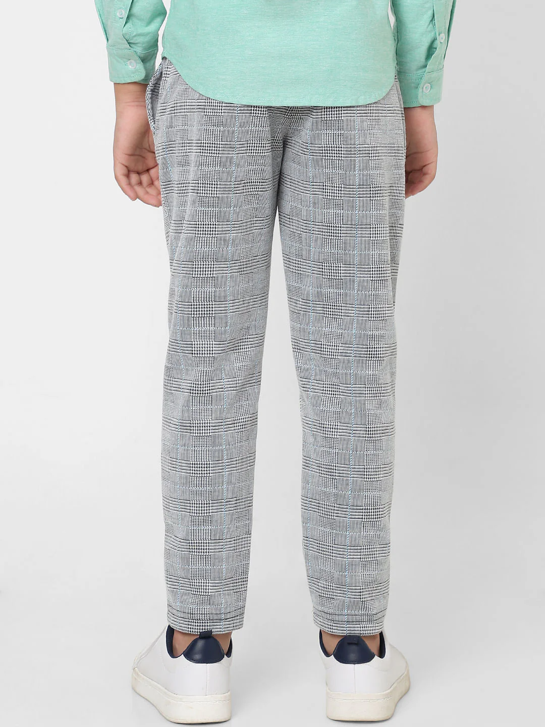 BOYS Grey Mid Rise Check Pants - Image 3