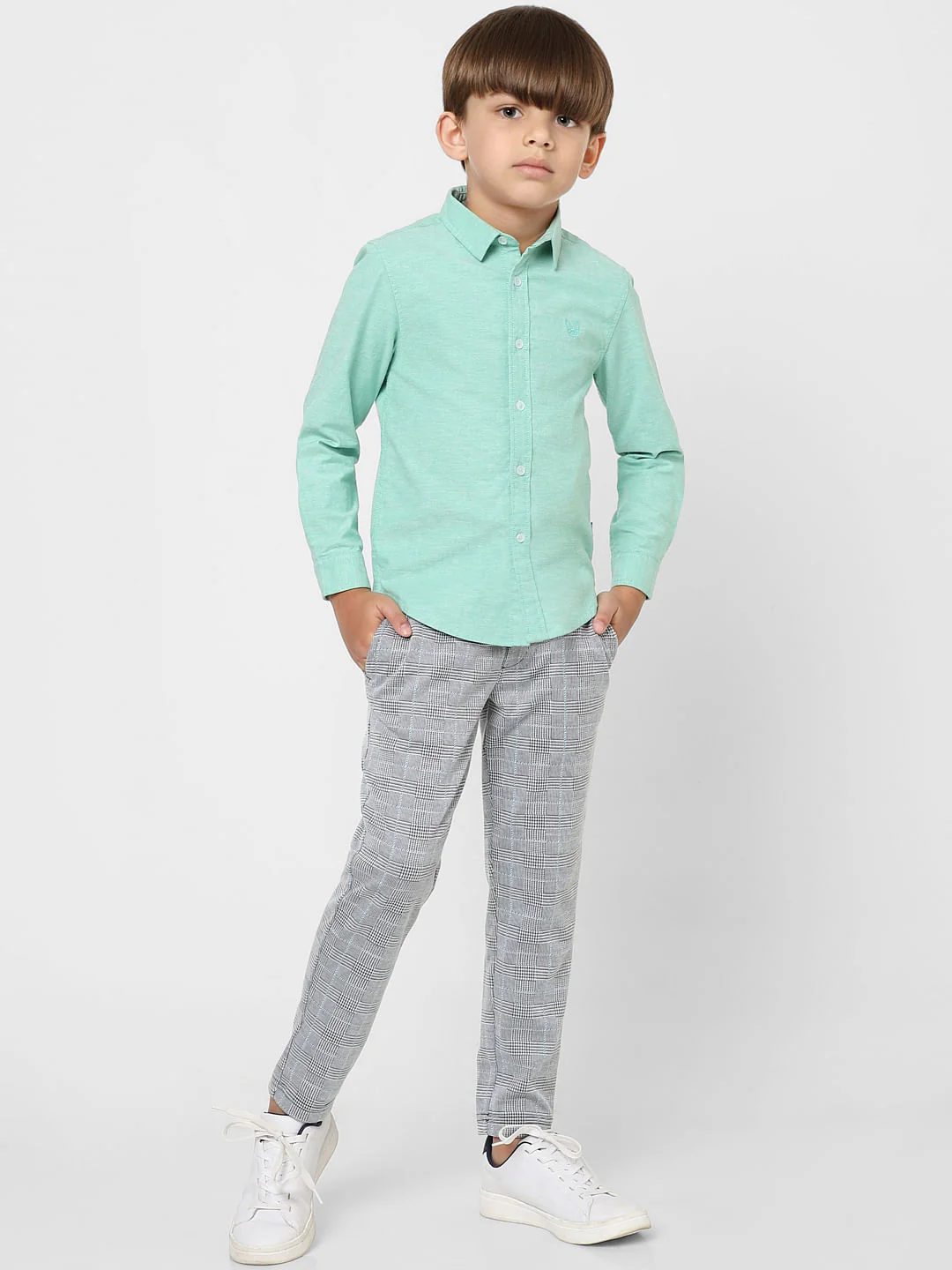 BOYS Grey Mid Rise Check Pants - Image 5