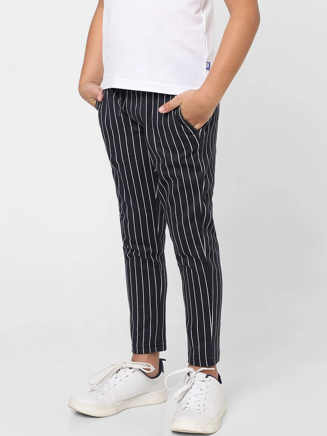 BOYS Navy Mid Rise Striped Pants - Image 2