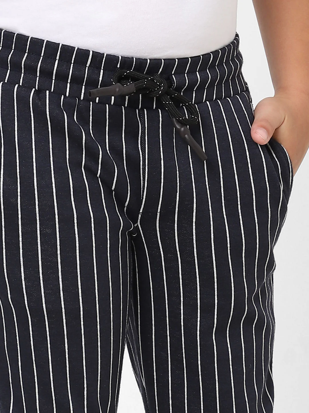 BOYS Navy Mid Rise Striped Pants - Image 4