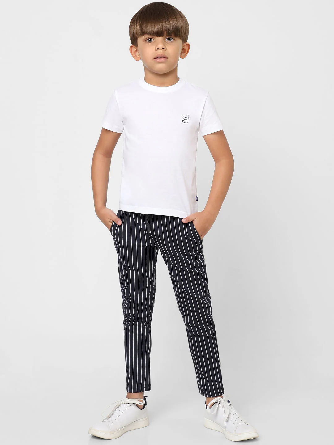 BOYS Navy Mid Rise Striped Pants - Image 5