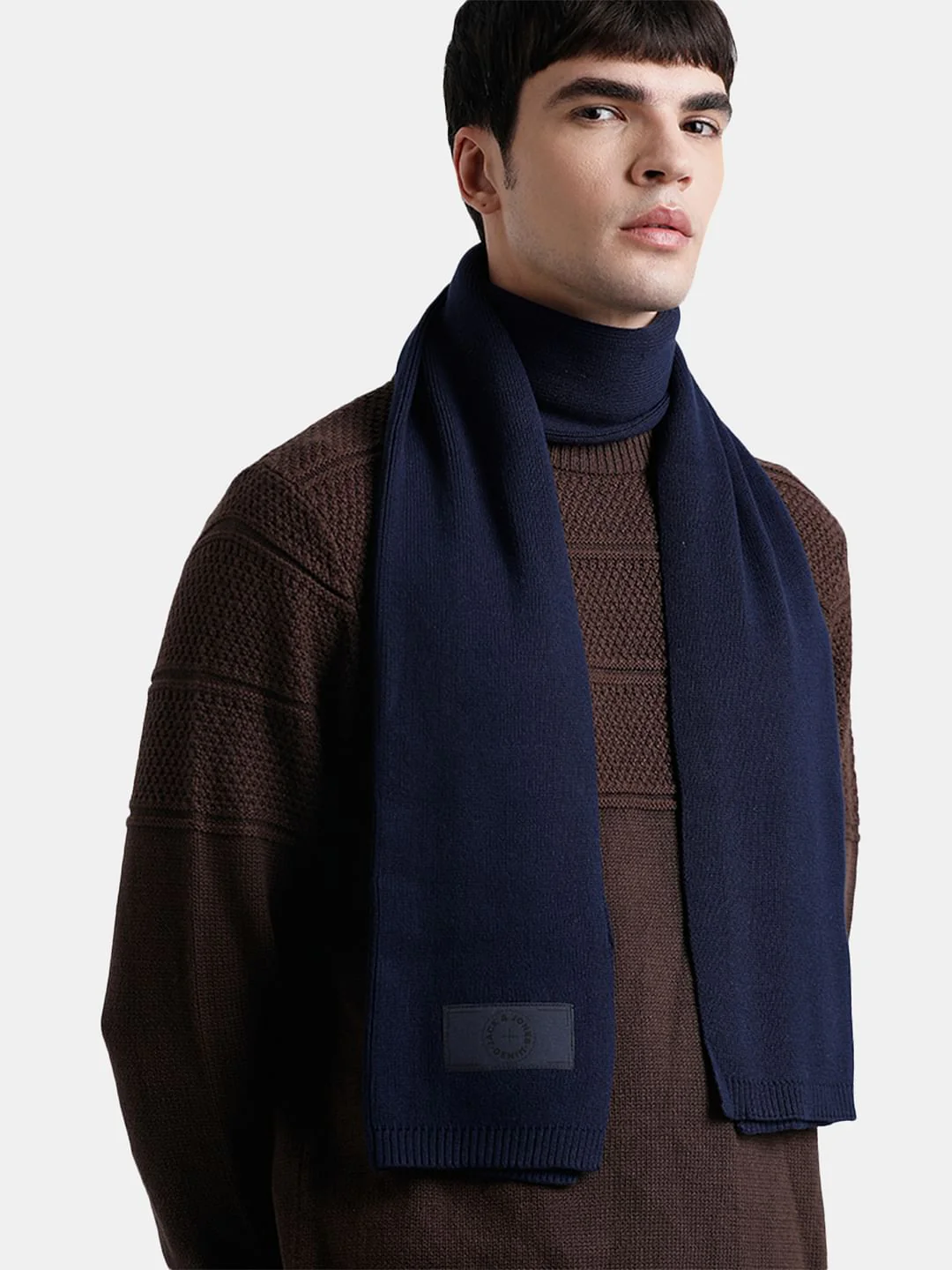 Navy Blue Knit Logo Scarf - Image 4