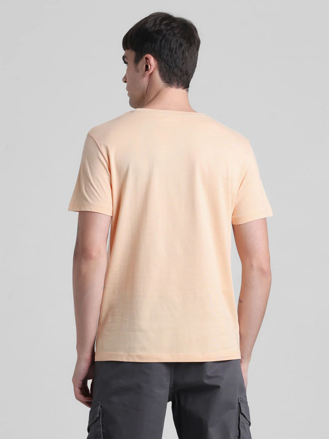 Peach Tropical Print Crew Neck T-shirt - Image 4