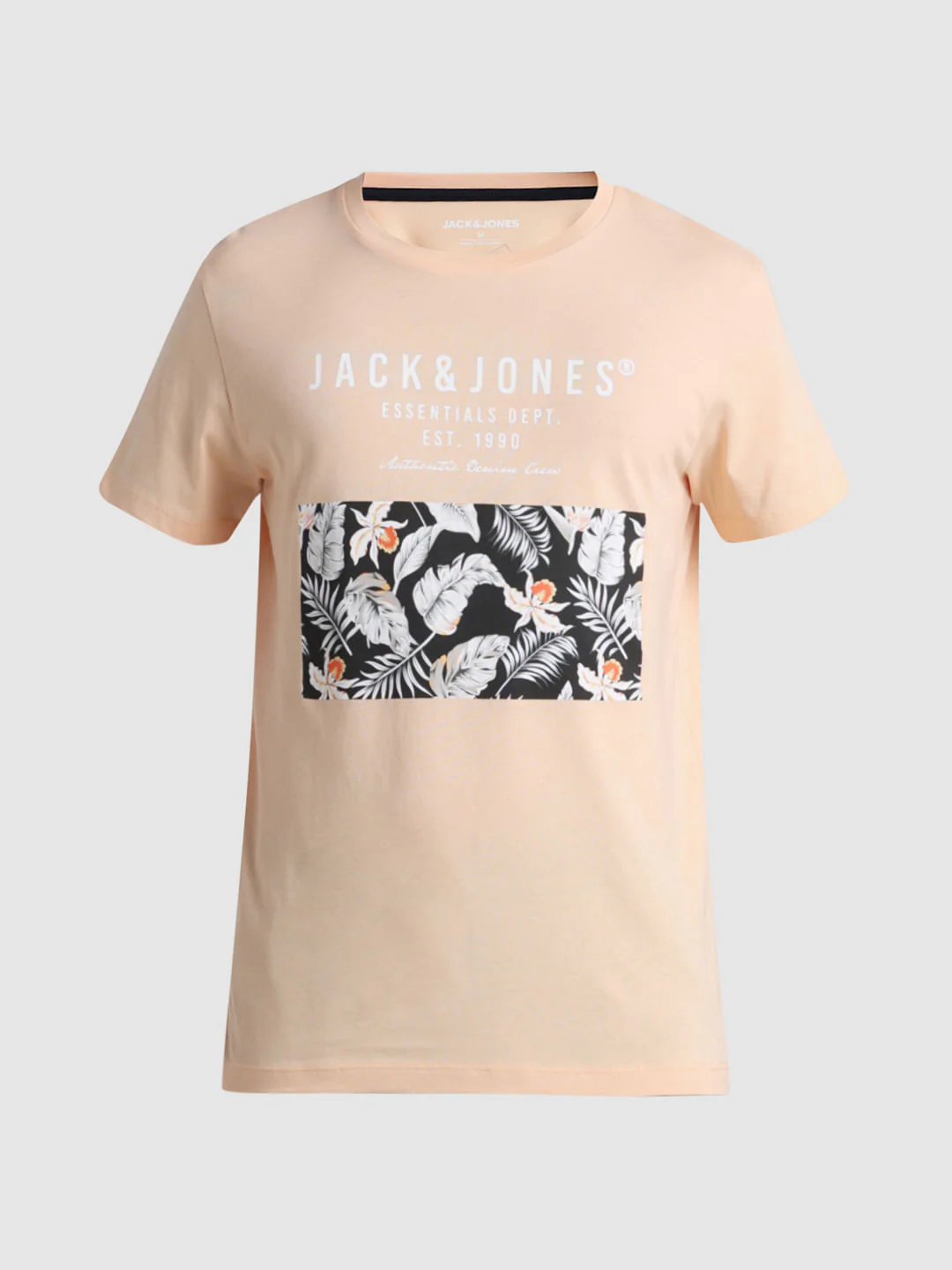 Peach Tropical Print Crew Neck T-shirt - Image 7