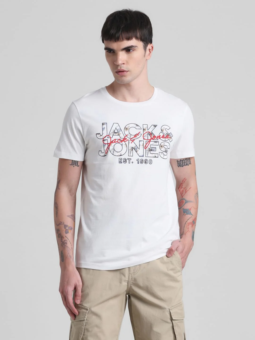 White Logo Print Crew Neck T-shirt - Image 2