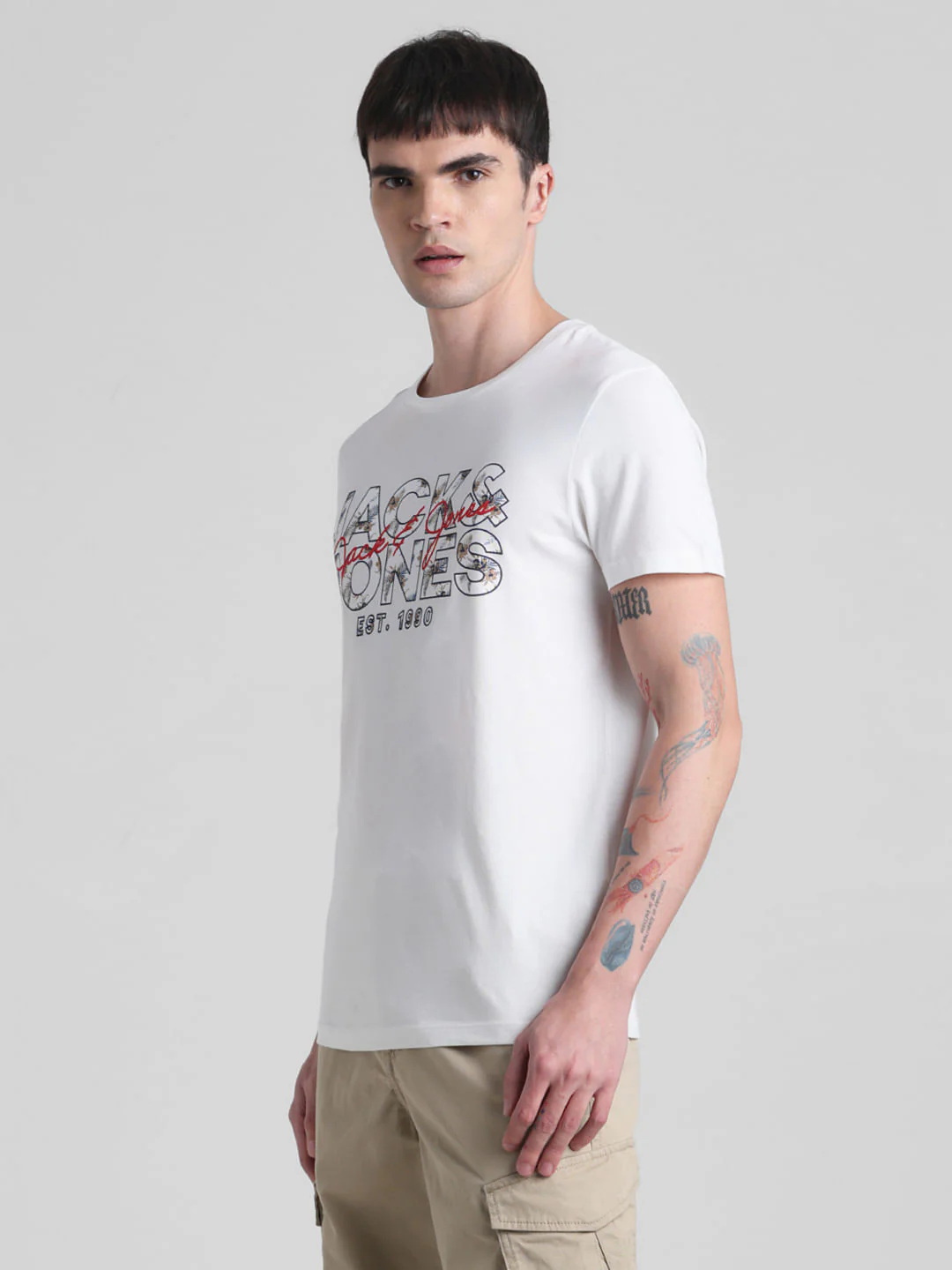 White Logo Print Crew Neck T-shirt - Image 3