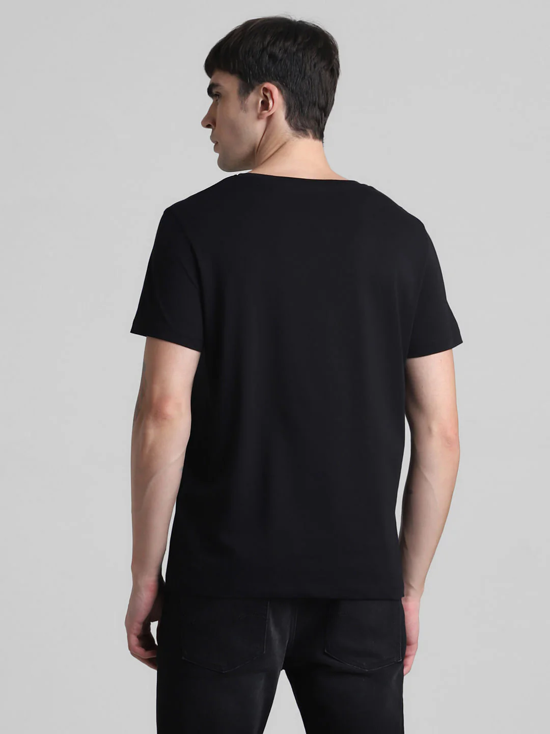 Black Tropical Print Crew Neck T-shirt - Image 4