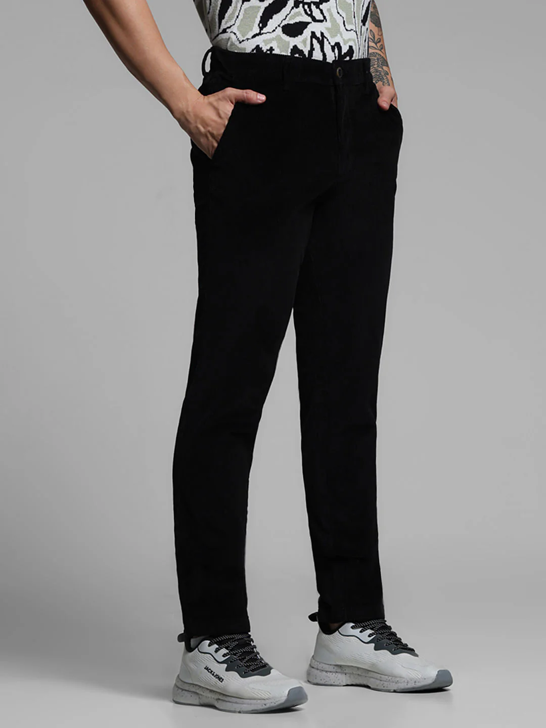 BLACK LOW RISE CORDUROY CHINOS - Image 2