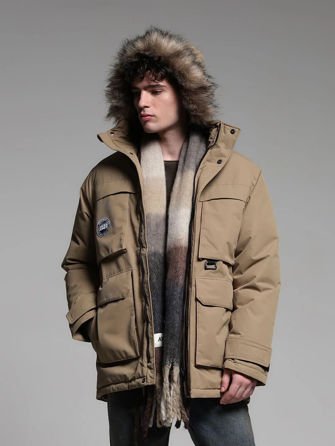 BEIGE FUR PARKA JACKET