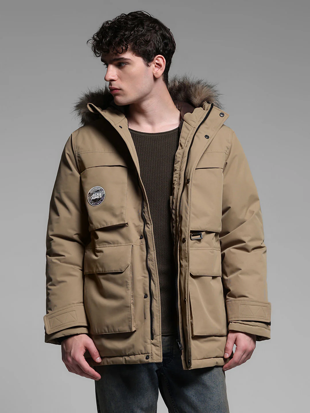 BEIGE FUR PARKA JACKET - Image 2