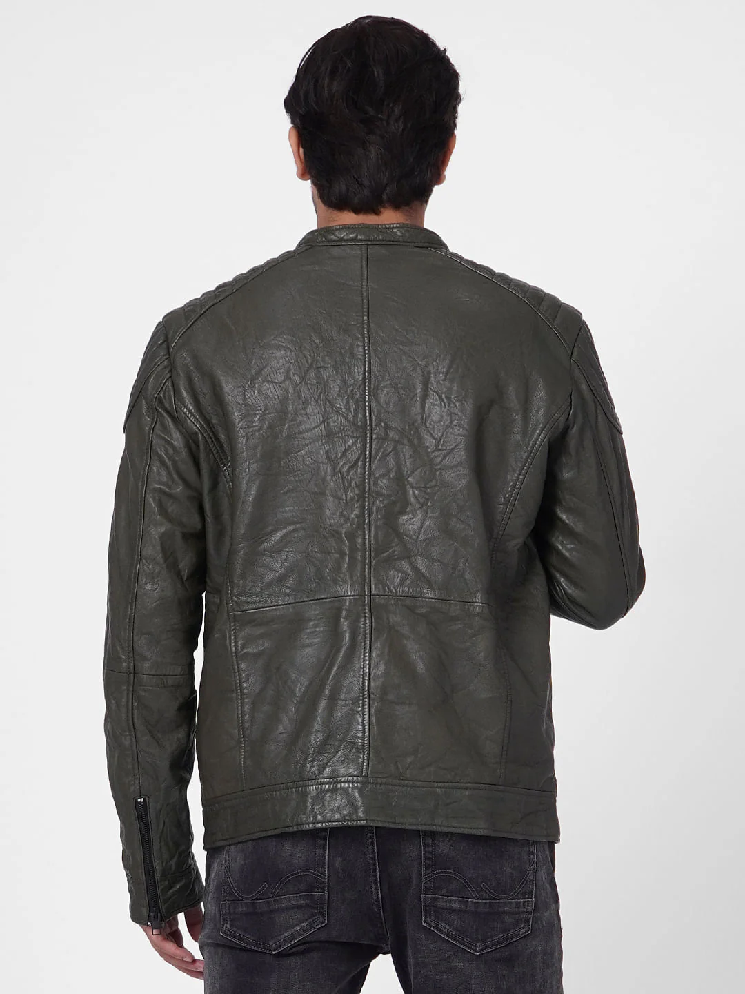Olive Green Leather Jacket - Image 4