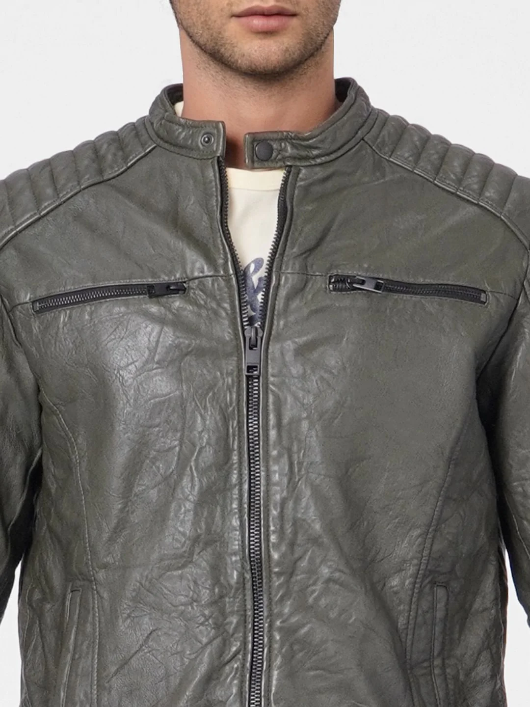 Olive Green Leather Jacket - Image 5