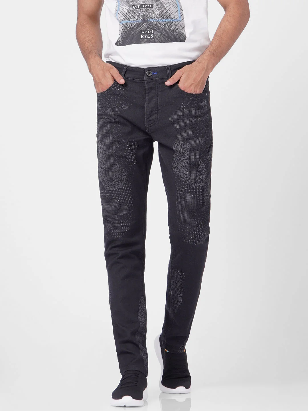 Black Low Rise Printed Glenn Slim Jeans - Image 2