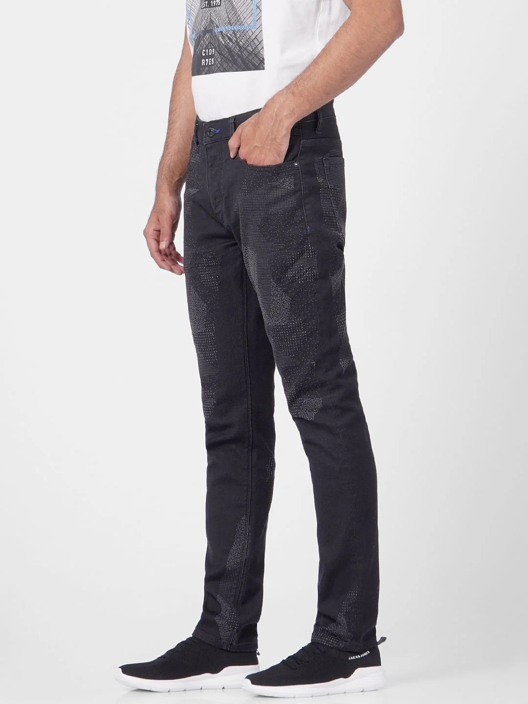 Black Low Rise Printed Glenn Slim Jeans - Image 3