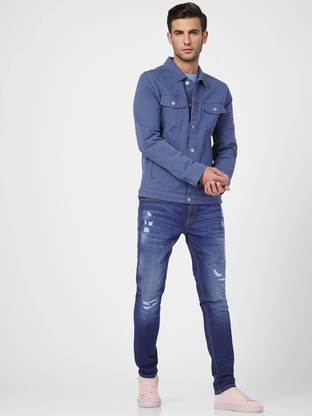 Blue Low Rise Distressed Skinny Jeans